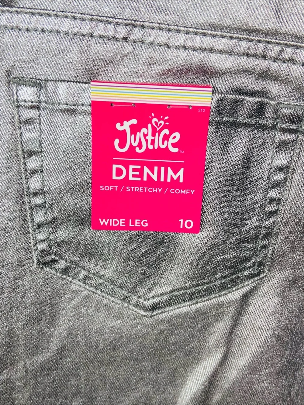 NWT Justice Metallic Silver wide-Leg denim stretch Pants size 10